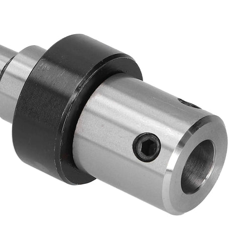 Close-up of MT2 annular cutter arbor with 3/4 in Weldon shank, black collar and silver end