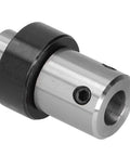 Side view of MT2 Morse taper drill sleeve adapter with hollow bore, silver steel finish