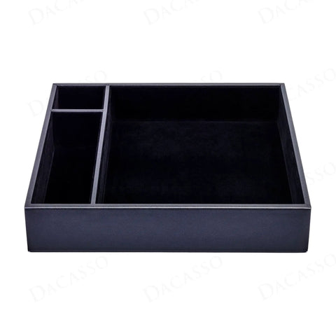 Classic Black Leather Conference Room Organizer Tray for Executive Desks and Boardrooms Keeps Supplies Sorted Protects Desk Surface