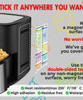 Magnetic Cheat Sheet For Air Fryer Fans With 100 Plus Cooking Times on air fryer, large clear font, waterproof, double-sided tape.