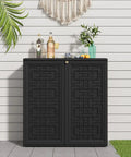 Black All Weather 62 Gallon Resin Deck Box For Outdoors, Waterproof Storage Cabinet For Patio Cushions, Garden Tools, Pool Gear, And Kids Toys, Black With One Shelf against white wall