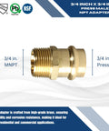 Brass Press Fittings 5 Pack Three Quarter Inch MNPT Male NPT Couplings For Copper PEX And CPVC Pipes No Tools Needed Easy Press Fit Leak Free Quick Install Plumbing Connectors 3/4 in brass adapter