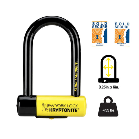 New York Fahgettaboutit Mini Bike U Lock With 18mm Hardened Shackle, Heavy Duty Anti Theft U Lock for Bikes, image showing lock and specifications
