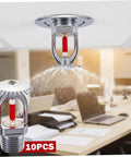 10 Pack Top Tier Fire Sprinkler Heads Pumping Upward Water Spray And 155 Degrees Rapid Trigger, mounted in an office setting.