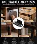 Eight Pack Heavy Duty Corner Brackets Set With Quick Fit Interlocking L Shaped Right Angle Braces Built Tough Plus 40 Screws Stainless Steel 90 Degree Hardware For Cabinets Drawers Tables Chairs And Shelves Black Finish used for DIY furniture upgrades and reinforcement