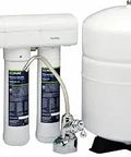Premium Under Sink Reverse Osmosis Water System With 3 Stage Filtration NSF Certified To Cut Lead Chlorine And TDS Delivers Bottled Quality Tap Water That Tastes Fresh Easy Filter Changes For Busy Families Ideal For Kitchens showing filter and tank.