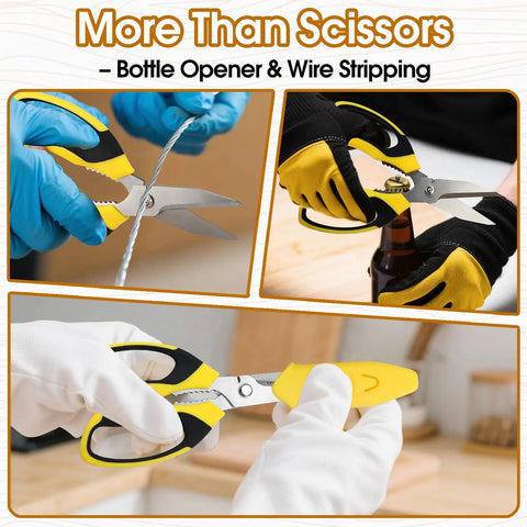 8 Inch Heavy Duty Utility Scissors For Kitchen Office Craft And DIY Workhorse Multipurpose Stainless Steel Shears For Cardboard Fabric Carpet Leather And Thin Wire With Protective Cover bottle opener and wire stripping