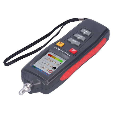 Portable Vibration Meter And Analyzer With Color LCD Logger For Industrial Machines Pro Grade Accelerometer Testing Equipment Easy Transducer Install Real Time Vibration Speed Acceleration And Displacement Readouts handheld unit with strap