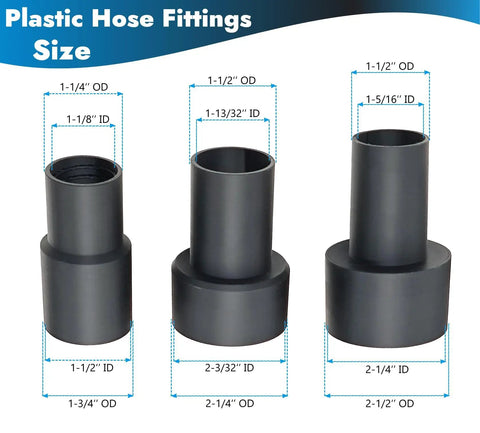 Plastic hose fittings dimensions for 10 Foot Dust Collection Hose Kit With Five Fittings For Woodworking Power Tools