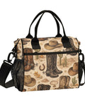 Insulated Lunch Bag Cooler Tote On The Go Grab and Go with shoulder strap, cowboy boot and hat design, 12L capacity