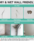 Collage showing drywall cracks, peeling, hole; wet walls in cellar, balcony, bathroom; Drywall Repair Kit With 32 Oz Spackle Paste And Self Adhesive Metal Patches, Wall Patch Set For Holes Cracks And Gaps, White Putty Filler, Includes Sandpaper Putty Knife And Gloves For Quick Easy DIY Repairs suitability for both types.