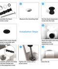 Installation steps for Universal Toilet Seat Hinges With Expanding Rubber Top Nuts And Stainless Steel Gaskets For Blind Hole Mounting.