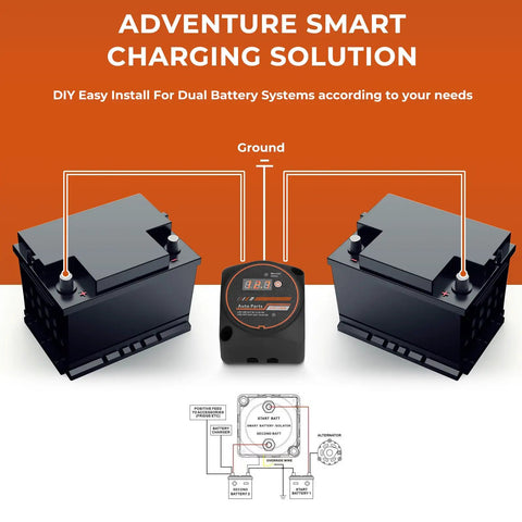 Road Ready 12 Volt Automatic Dual Battery Isolator Kit With 140 Amp Voltage Sense Relay Vsr For RV Boat Truck setup with two batteries.