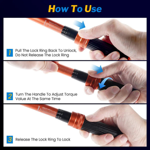 Instructions for using Bike Torque Wrench Set One Quarter Inch Drive With 72-Tooth Dual Direction Click Mechanism 1-25 Nm