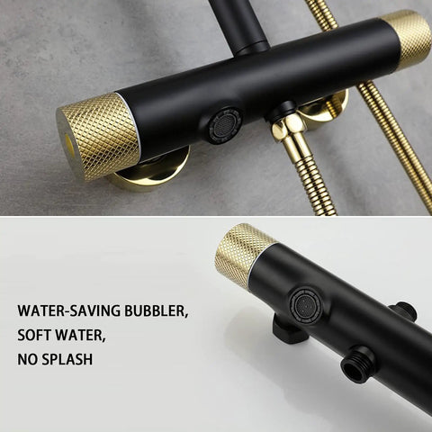 Close-up of water-saving bubbler for Chill Out With This Top Tier Wall Mounted Shower Set Featuring Adjustable Rain Head.