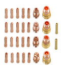 87 Piece TIG Welding Torch Kit With Gas Lens, Alumina Cups, Glass Cups, Stubby Back Cap And Copper Collets assortment layout