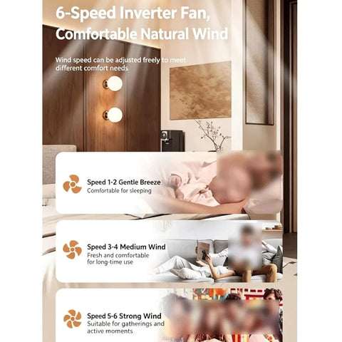YPDJVLTI 45-52Inch Ceiling Fans Lights Ceiling Lamp showing 6-speed settings for versatile comfort in living space.