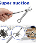 Telescoping Magnetic Pick Up Tool Set 25 Inch Reacher Grabber with Pocket Clip holding a wrench, nails, and bolts