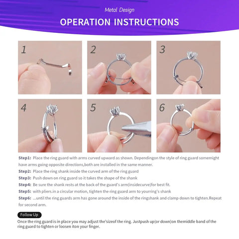 Instructions for installing Ring Guard Set For Loose Rings 12 Pack With 3 Sizes In Golden Color Invisible Size Adjusters Tighteners
