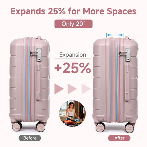 Somago nude-pink 20-inch carry-on luggage and 14-inch cosmetic case, polypropylene hardside with TSA lock and wheels