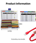 140 Pcs Heat Shrink Tubing Assortment Kit For Electrical Wires And Cables with dimensions and red tubing illustration.