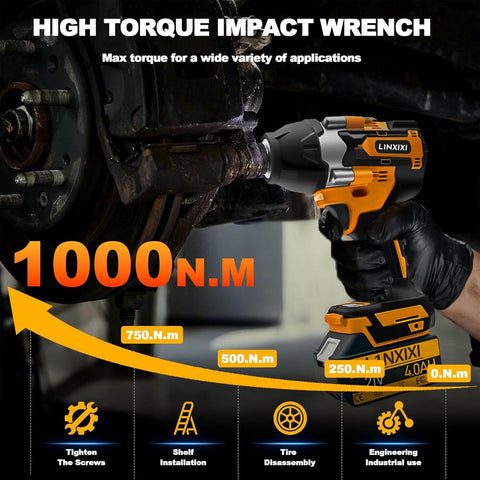 One Half Inch Cordless Impact Wrench With Brushless Motor, 1000 Newton Meters Of Torque And 740 Foot Pounds used on car brake