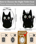 Elongated Resin Toilet Seat for Halloween Bathroom Decor with black cat design, measuring 19.4" x 14.4" for proper fit.