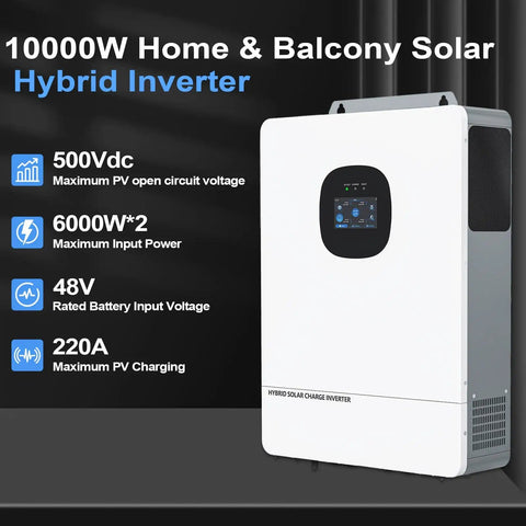 High Output 10000W 48V All In One Solar Hybrid Inverter UL Listed for Off Grid Homes and RVs 20KW Peak Pure Sine Wave 120V 240V close-up view