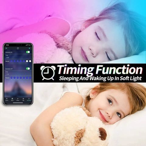 Child sleeping with soft lighting from 32.8Ft RGB LED Strip Lights With Music Sync And Remote Control Color Changing LED Light Strips