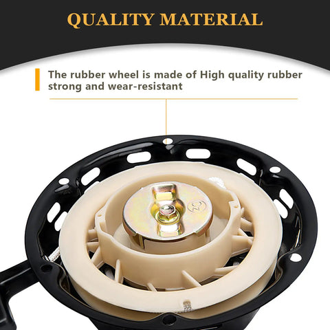 Recoil Starter Assembly For Generators With 196cc To 224cc Engines, fits Champion, Ryobi, Predator, durable rubber material shown.