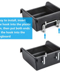 Ten Pack Pegboard Bins With Hooks And Labels For Organizing Accessories In Black Durable Polypropylene Showing Hook Installation