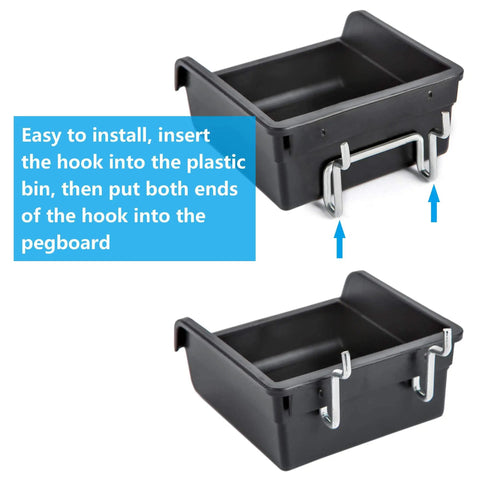 Ten Pack Pegboard Bins With Hooks And Labels For Organizing Accessories In Black Durable Polypropylene Showing Hook Installation