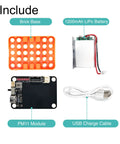 Ultra Handy Portable LiPo Battery Module Featuring Usb C Rechargeable 1200 Mah Cell And Reliable 3.3 V To 5 V Usb Outputs For Zero Sweat Plug And Play Arduino Esp32 Raspberry Pi Projects components including brick base, 1200mAh battery, PM11 module, and USB charge cable.