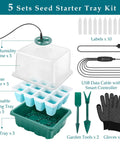 Indoor Seed Starter Kit With Grow Light 60 Flexible Cells 5 Pack Reusable Germination Trays Humidity Dome High Lid 8 LED Full Spectrum