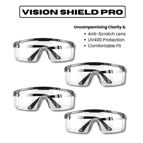 Four Pack Safety Glasses Set With Clear Anti Fog Lenses For Men And Women, adjustable eye protection goggles with wide vision