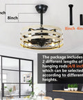 Cool Farmhouse 18 Inch Ceiling Fan With Lights Remote Control Flush Mount White Caged Design and hanging rod lengths