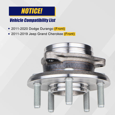 Front Wheel Bearing And Hub Assembly 513324 For Dodge Durango 2011 To 2020 And Jeep Grand Cherokee 2011 To 2019 With 5 Lug And ABS Ready To Install Front Hub Assembly, side view