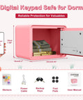 Kids Mini Safe Cash Box Pink Macaron With Coin And Bill Slot Keypad And Key Lock USB Backup Cute DIY Stickers