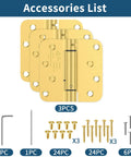 Real Deal Brushed Gold Self Closing Door Hinges Built Tough Spring Loaded Quiet Swing 4 Inch Hardware set of three with screws and tools.