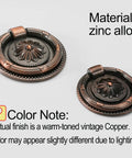 6 Pcs Killer Copper Drop Ring Cabinet Handles Vintage Sunflower Brass Drawer Pulls Oil Rubbed Bronze Finish, zinc alloy material, detailed floral design.