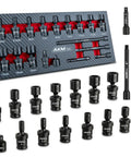 1/4 Inch Drive Universal Impact Socket Set Thats Built For Tight Spots, 18 Piece Swivel Wobble Kit with Metric Sockets 5-15mm