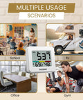 Handy Portable CO2 Monitor And Indoor Air Quality Tracker With Dead On Temperature Humidity Readings displayed in school, office, RV, and gym.