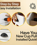 Step by step installation of Sleek 3 Inch Cup Drawer Pulls Matte Black 10 Pack Half Moon Cabinet Handles on white drawer.