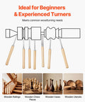 8-piece wood lathe turning tool set with carbon steel blades and wooden handles