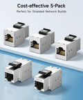 Cost-effective 5-pack shielded Cat6 keystone couplers for patch panels and wall plates RJ45 Ethernet female to female.