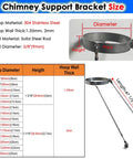 Built Like A Tank Ten Inch Weatherproof Steel Chimney Roof Support Bracket with size dimensions and hoop specifications.