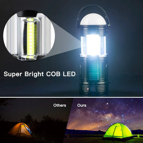 Super bright COB LED 4 Pack Solar Lantern Flashlights For Camping And Emergencies USB Rechargeable 2000mAh Battery Tent Lights