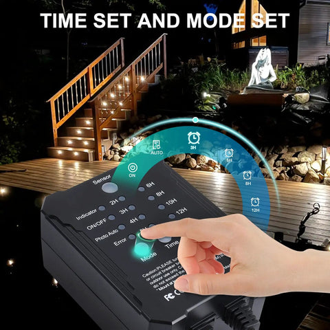 Smart Dimmable LED Deck Lights With Timer And Photocell Sensor, IP67 Waterproof 32mm, control panel with timer settings in garden