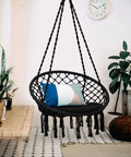 Macrame Hammock Chair Swing With Cushioned Seat And Hardware Kit For Indoor Outdoor Chill, Supports Up To 330 Lbs, Cozy Hanging Chair