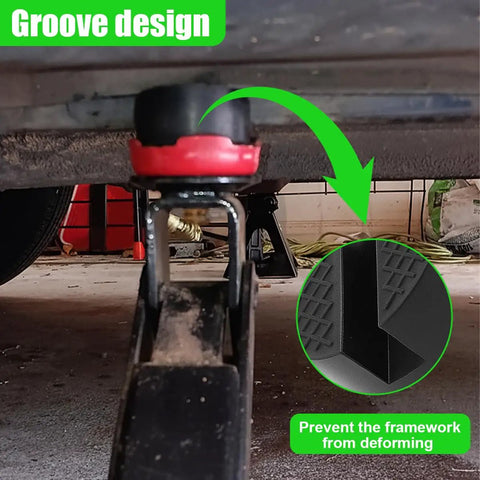 Rubber Jack Pad For Universal Rail Pinch Weld Protection And Anti Slip Floor Jack Stand Pad Adapter For Safer Vehicle Lifts Heavy Duty Jack Pad Tool One Pack installed on car jack showing groove design